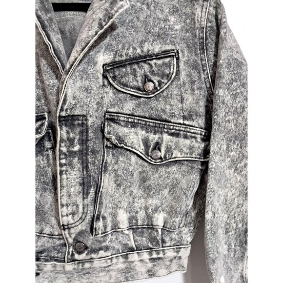 Vintage Levis Jean Jacket Acid Wash Black Denim Size L 1980s Epaulets Cropped - Picture 4 of 13